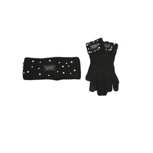 Victoria's Secret Black Knit Gloves and Headband with Pearls